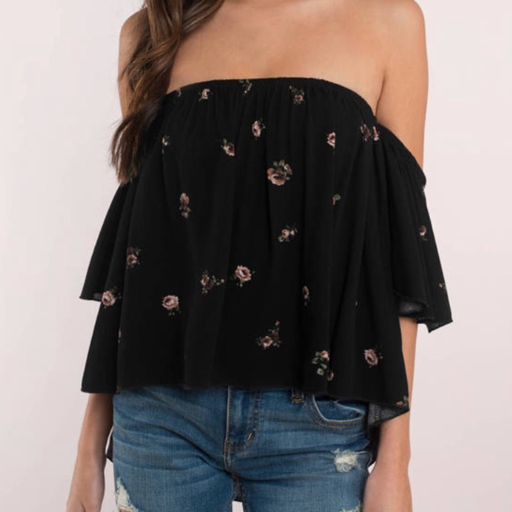 tobi floral black off shoulder top size M